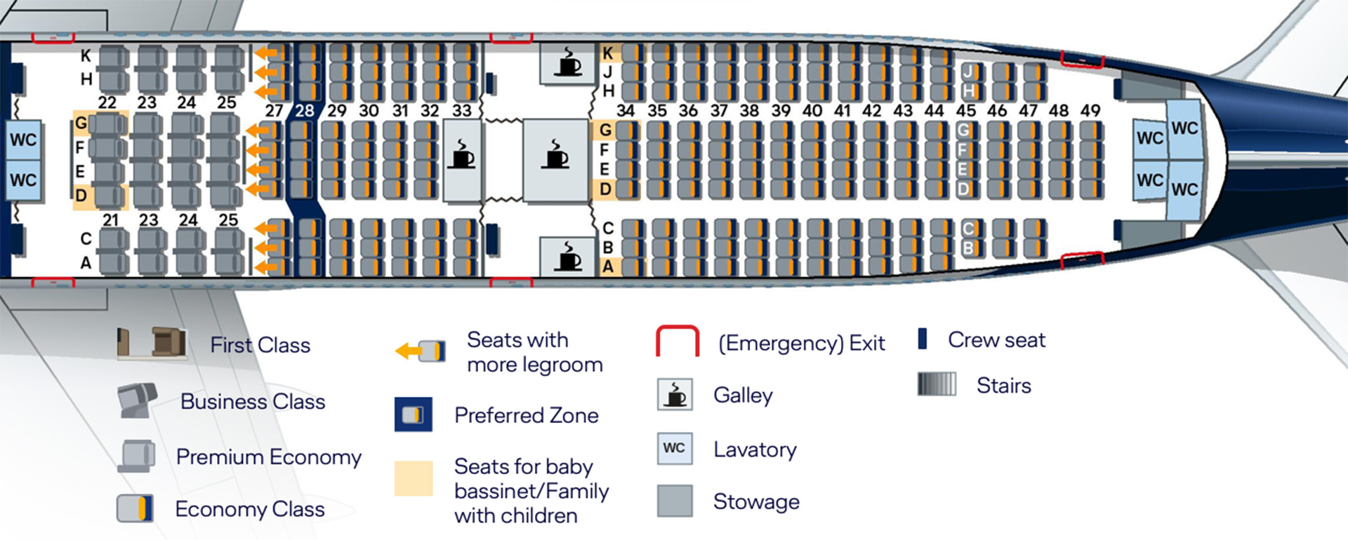 Distribución de los asientos de Lufthansa